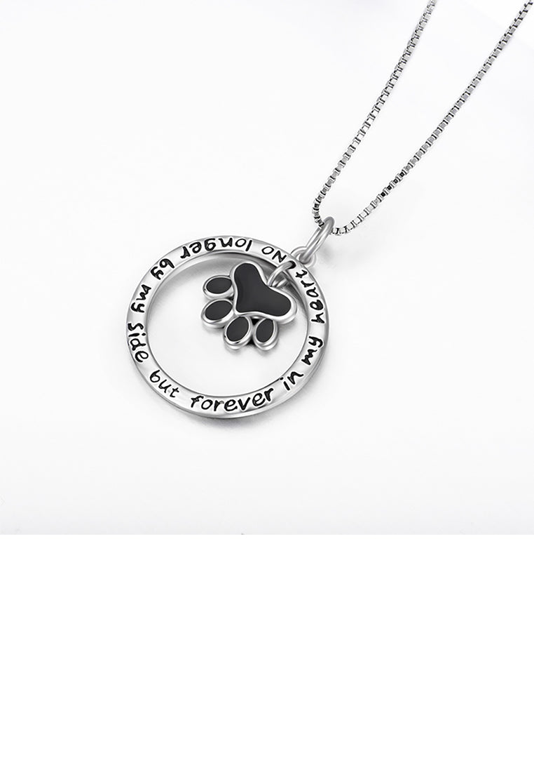 925 Sterling Silver Simple Cute Dog Paw Geometric Circle Pendant with Necklace