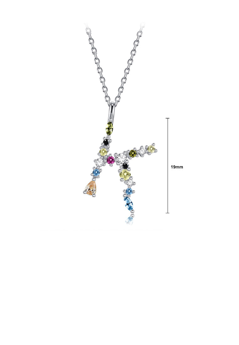 925 Sterling Silver Fashion Simple Color English Alphabet K Pendant with Cubic Zirconia and Necklace - Luxurious Look