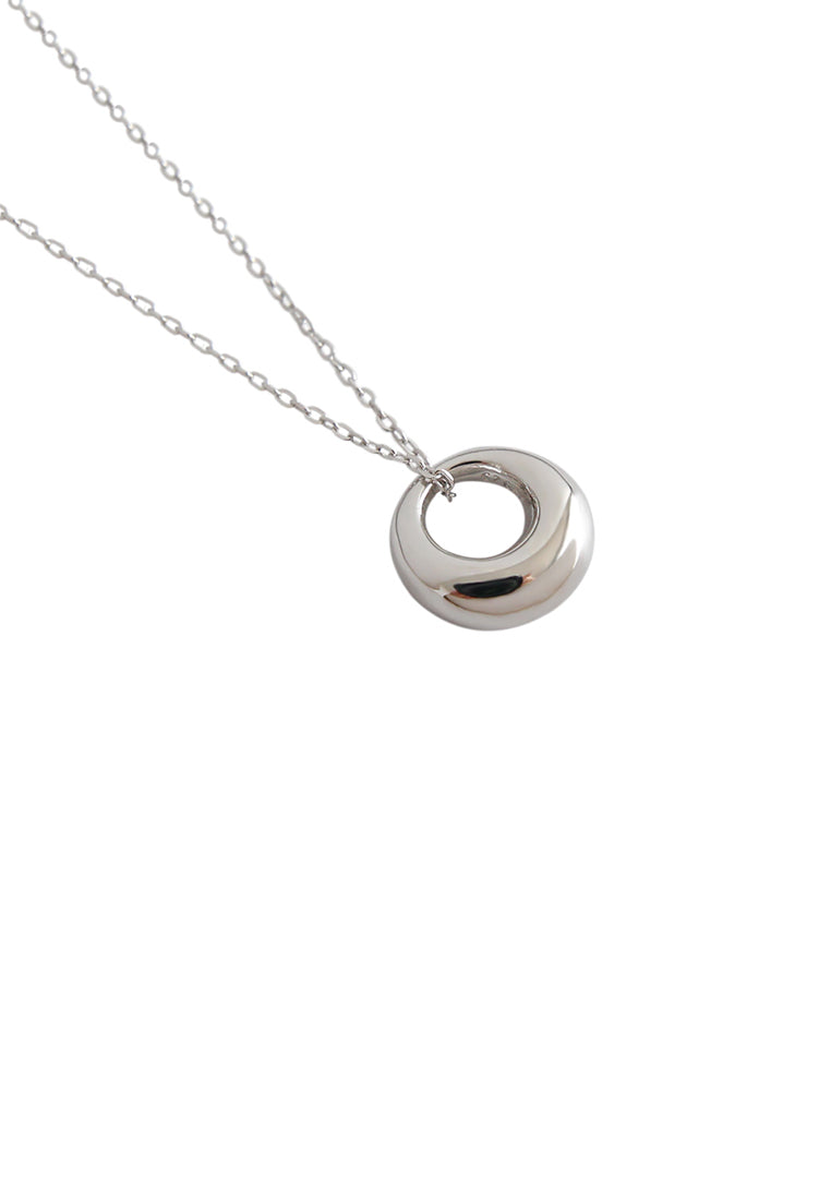925 Sterling Silver Fashion Simple Hollow Geometric Round Pendant with Necklace