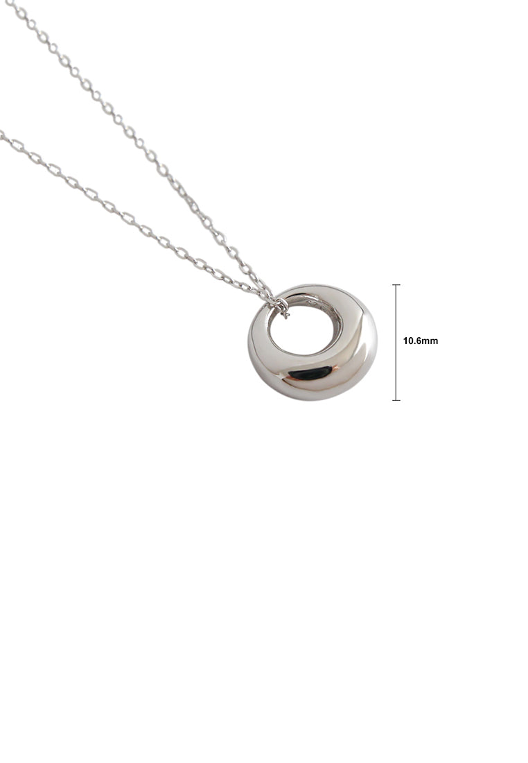 925 Sterling Silver Fashion Simple Hollow Geometric Round Pendant with Necklace
