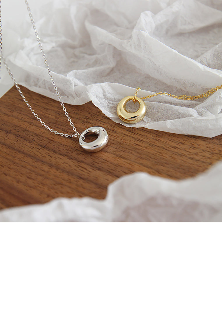 925 Sterling Silver Fashion Simple Hollow Geometric Round Pendant with Necklace