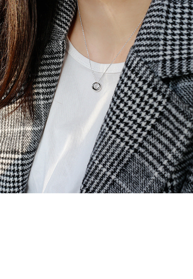 925 Sterling Silver Fashion Simple Hollow Geometric Round Pendant with Necklace