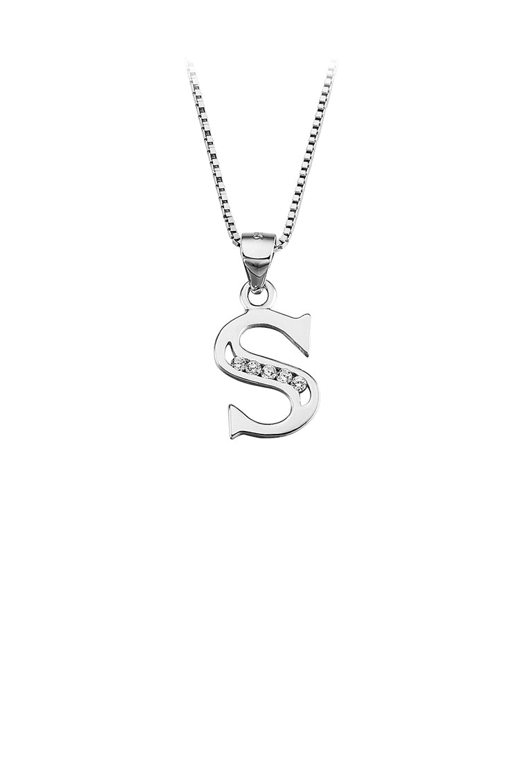 925 Sterling Silver Fashion Simple English Alphabet S Pendant with Cubic Zirconia and Necklace - Luxurious Look