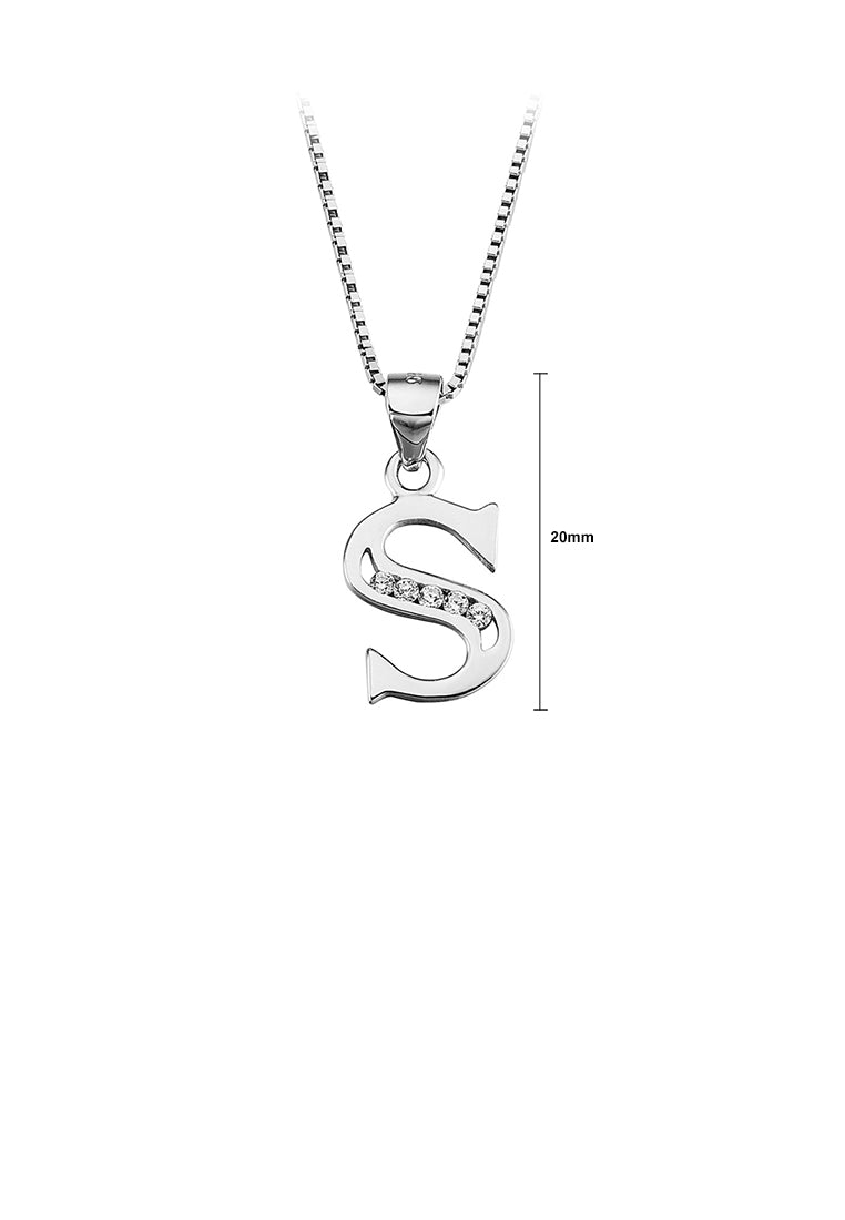 925 Sterling Silver Fashion Simple English Alphabet S Pendant with Cubic Zirconia and Necklace - Luxurious Look