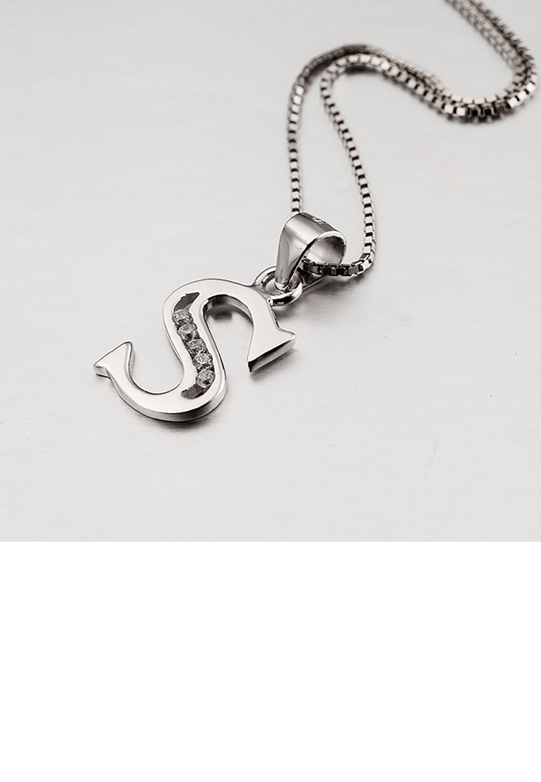925 Sterling Silver Fashion Simple English Alphabet S Pendant with Cubic Zirconia and Necklace - Luxurious Look