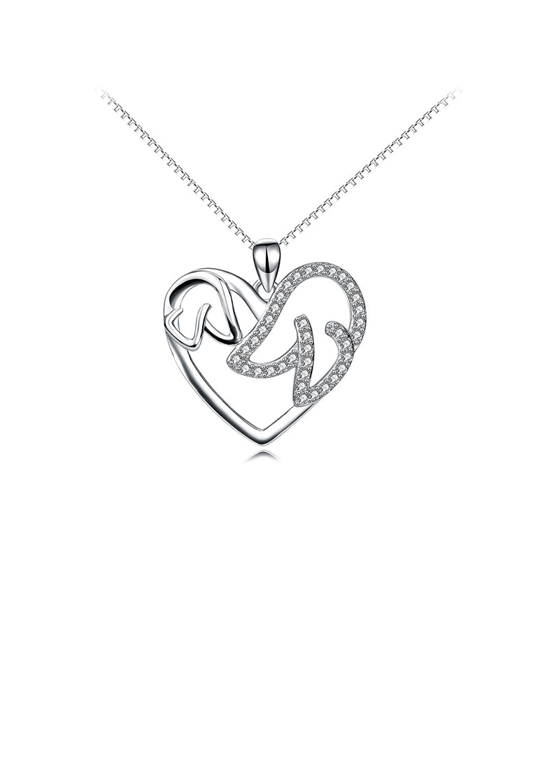 925 Sterling Silver Fashion Simple Dog Mother and Child Heart Pendant with Cubic Zirconia and Necklace - Luxurious Look