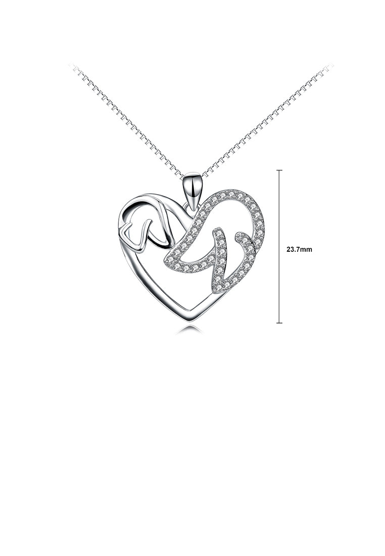 925 Sterling Silver Fashion Simple Dog Mother and Child Heart Pendant with Cubic Zirconia and Necklace - Luxurious Look