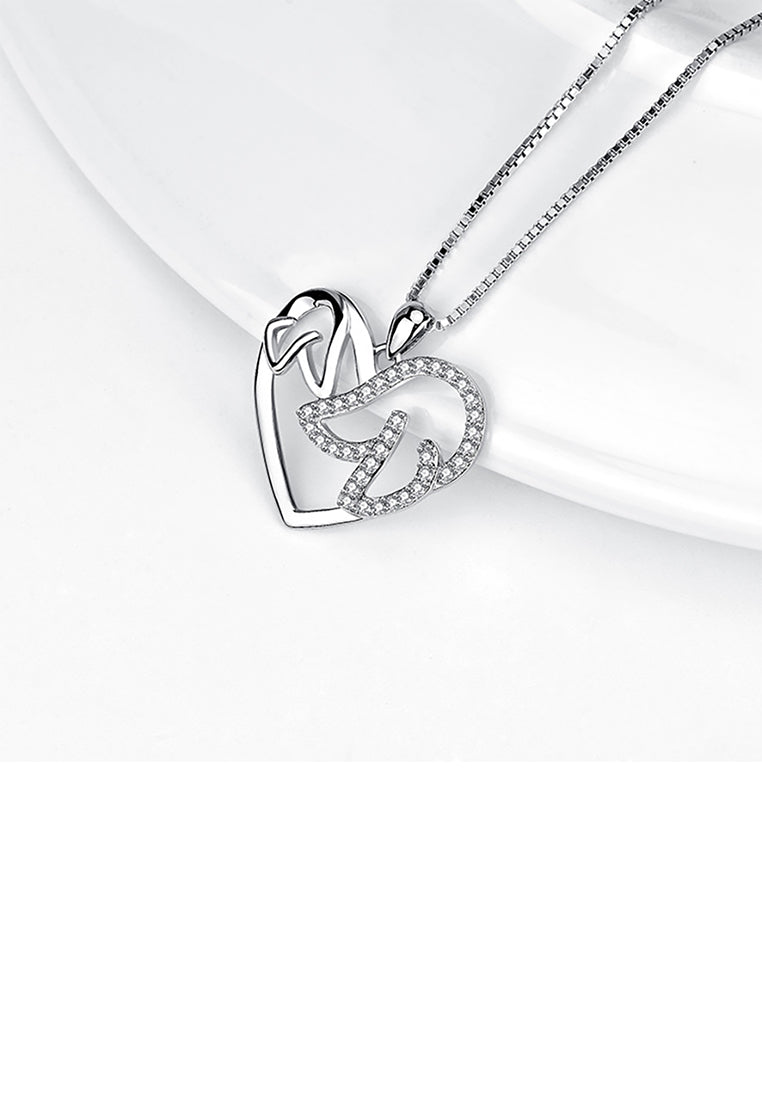 925 Sterling Silver Fashion Simple Dog Mother and Child Heart Pendant with Cubic Zirconia and Necklace - Luxurious Look