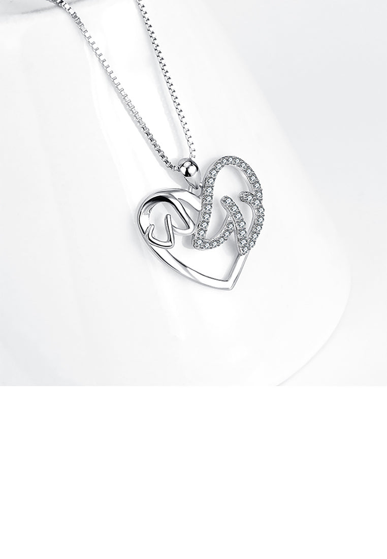 925 Sterling Silver Fashion Simple Dog Mother and Child Heart Pendant with Cubic Zirconia and Necklace - Luxurious Look