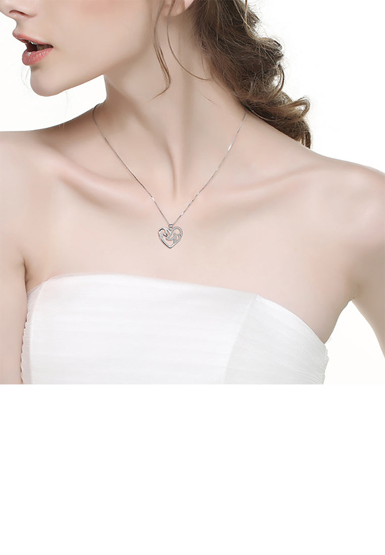 925 Sterling Silver Fashion Simple Dog Mother and Child Heart Pendant with Cubic Zirconia and Necklace - Luxurious Look