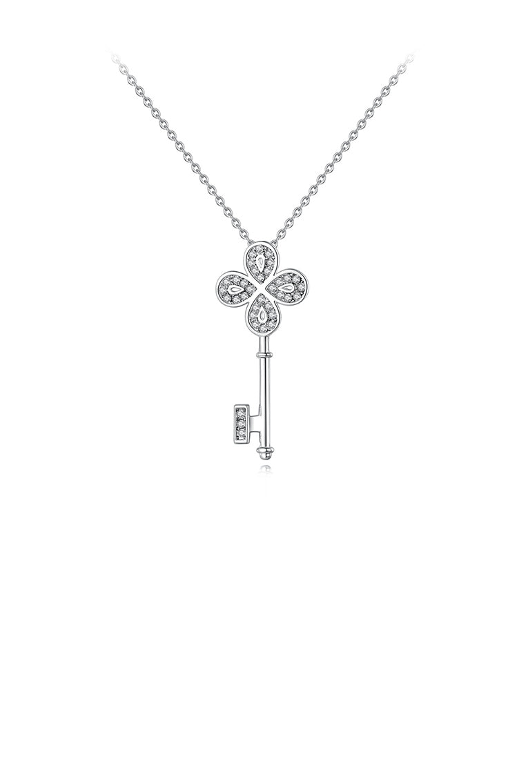 Fashion and Elegant Four-leaf Clover Key Pendant with Cubic Zirconia and Necklace - Luxurious Look