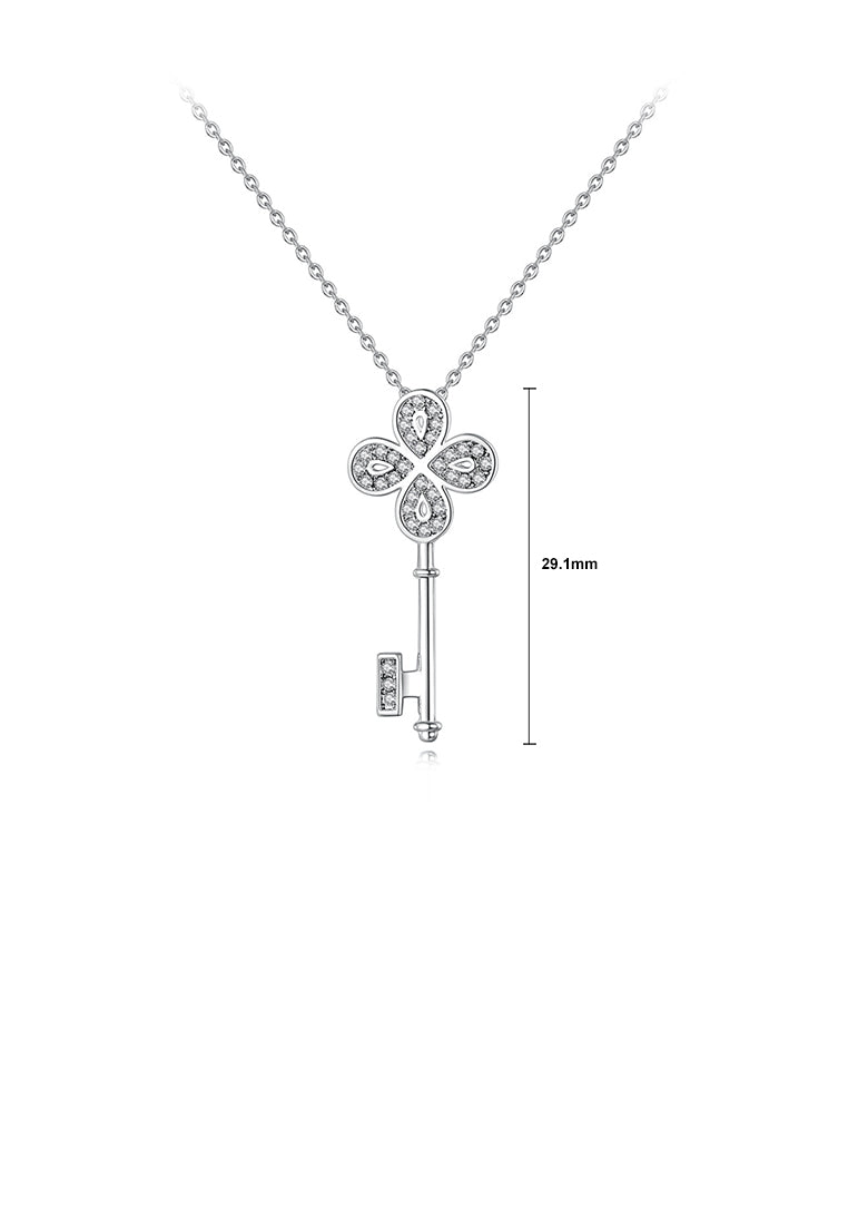 Fashion and Elegant Four-leaf Clover Key Pendant with Cubic Zirconia and Necklace - Luxurious Look