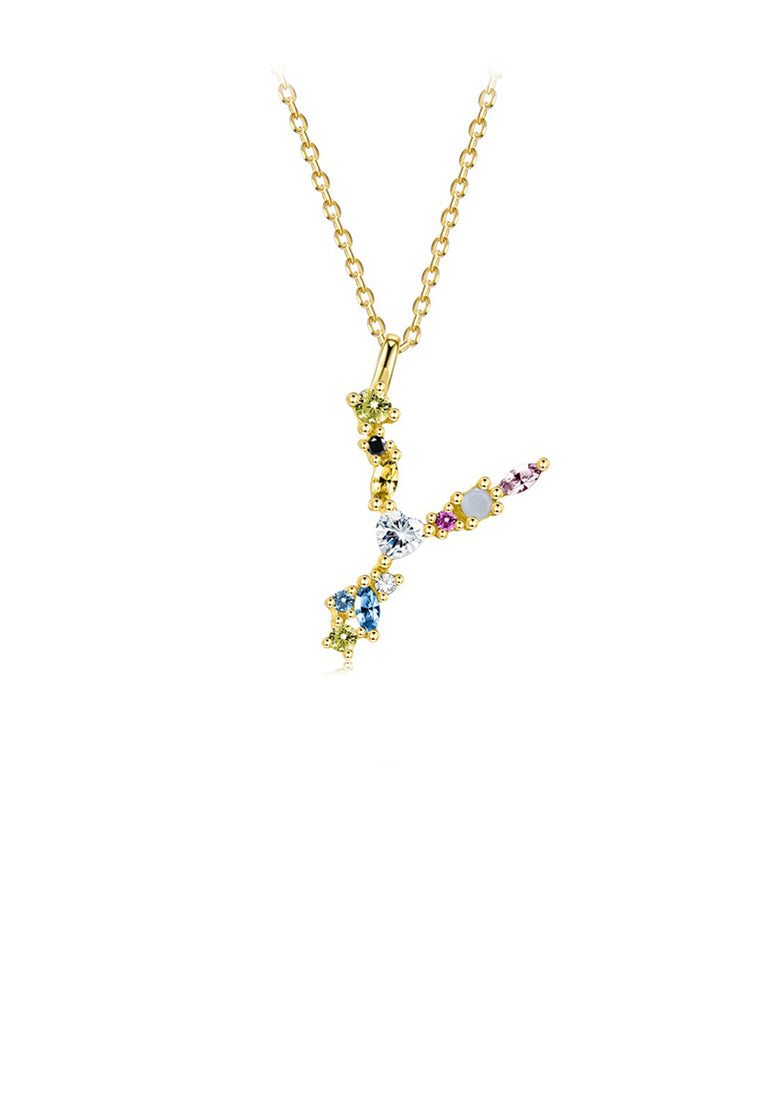 925 Sterling Silver Plated Gold Fashion Simple Color English Alphabet Y Pendant with Cubic Zirconia and Necklace - Luxurious Look