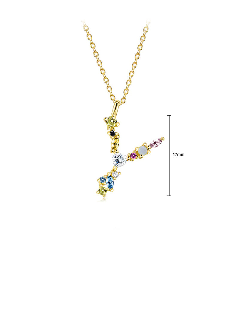 925 Sterling Silver Plated Gold Fashion Simple Color English Alphabet Y Pendant with Cubic Zirconia and Necklace - Luxurious Look