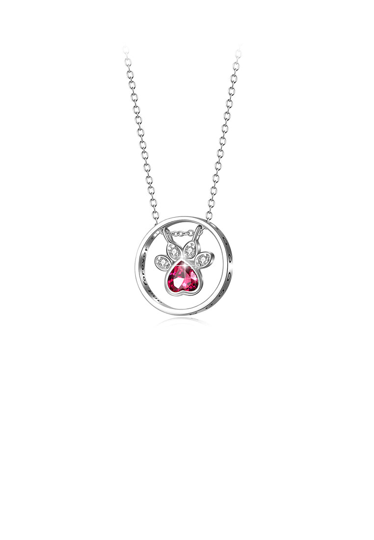 925 Sterling Silver Simple Cute Dog Claw Geometric Round Pendant with Cubic Zirconia and Necklace - Luxurious Look