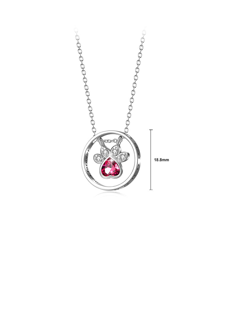 925 Sterling Silver Simple Cute Dog Claw Geometric Round Pendant with Cubic Zirconia and Necklace - Luxurious Look