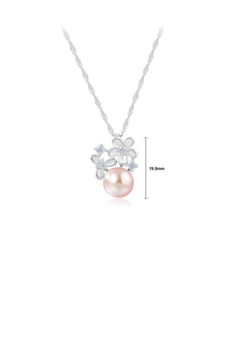 925 Sterling Silver Fashion and Elegant Flower Purple Freshwater Pearl Pendant with Cubic Zirconia and Necklace - Luxurious Look
