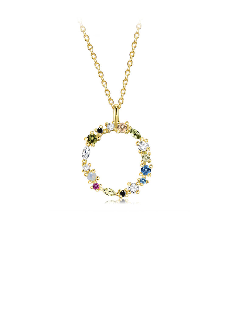 925 Sterling Silver Plated Gold Fashion Simple Color English Alphabet O Pendant with Cubic Zirconia and Necklace - Luxurious Look