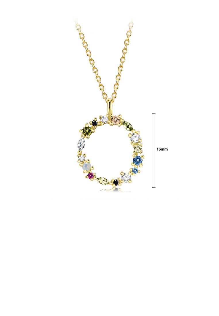 925 Sterling Silver Plated Gold Fashion Simple Color English Alphabet O Pendant with Cubic Zirconia and Necklace - Luxurious Look