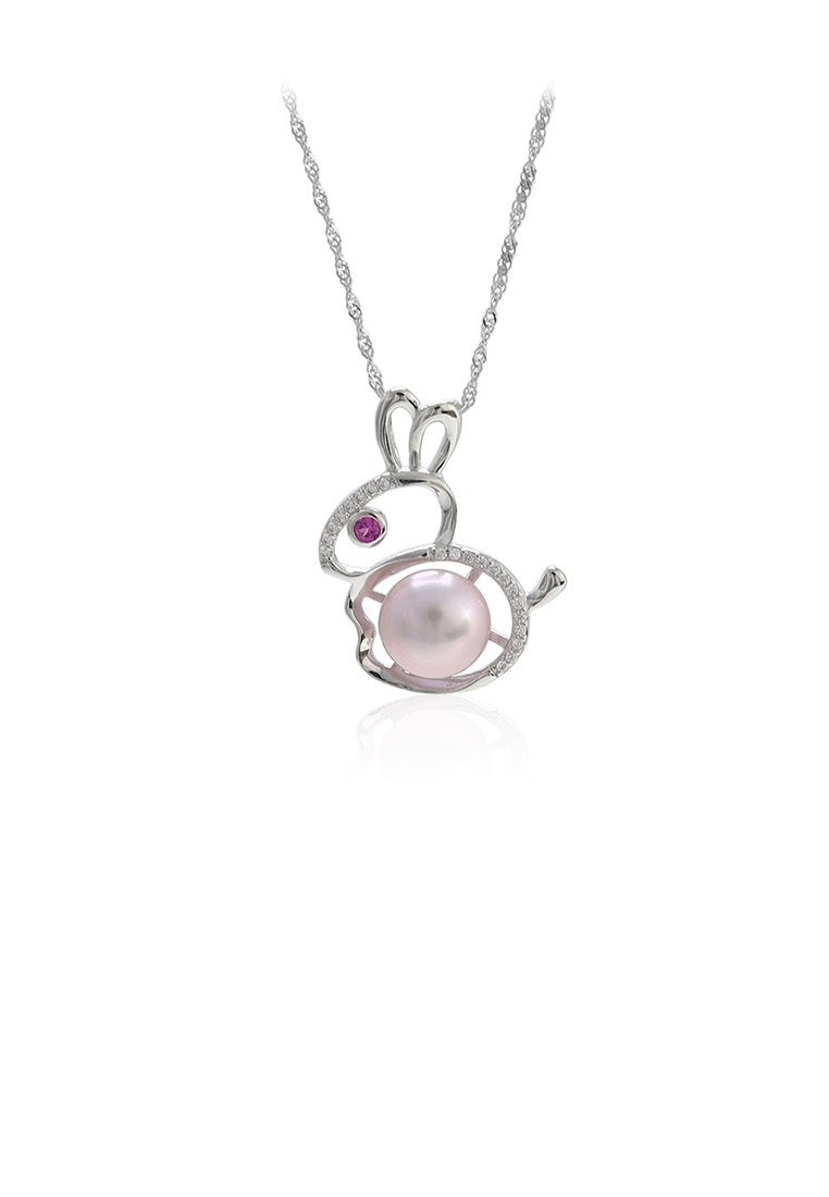 925 Sterling Silver Simple Cute Rabbit Purple Freshwater Pearl Pendant with Necklace - Luxurious Look