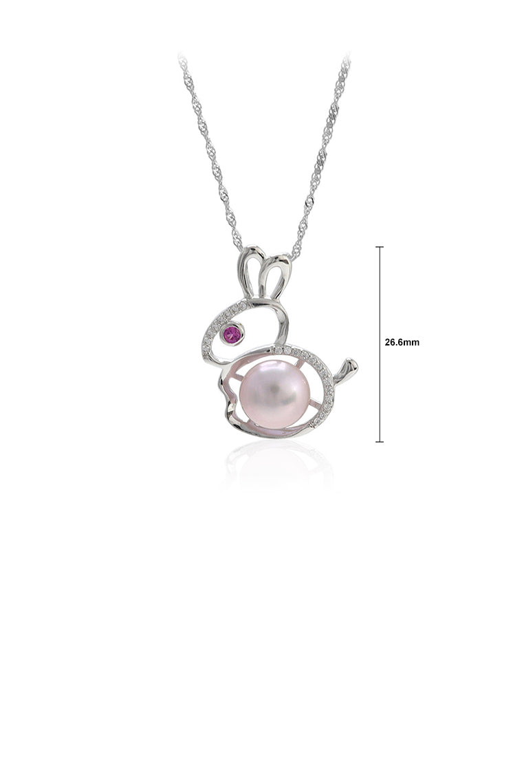 925 Sterling Silver Simple Cute Rabbit Purple Freshwater Pearl Pendant with Necklace - Luxurious Look