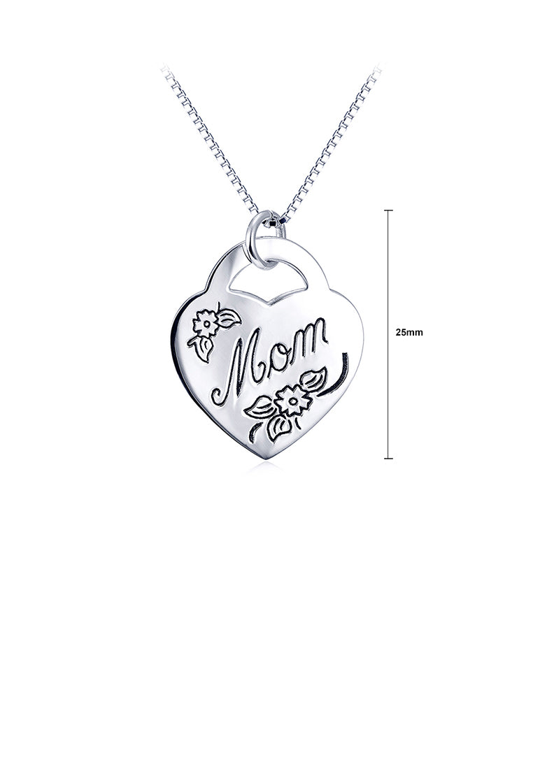 925 Sterling Silver Fashion Simple Mom Heart Pendant with Necklace