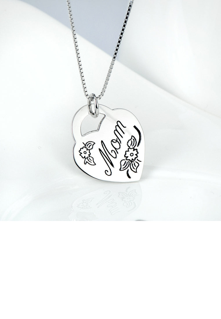 925 Sterling Silver Fashion Simple Mom Heart Pendant with Necklace