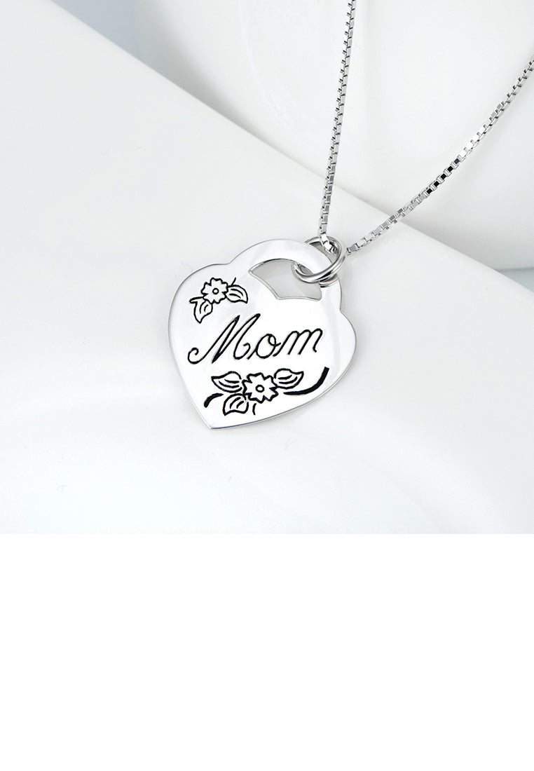 925 Sterling Silver Fashion Simple Mom Heart Pendant with Necklace