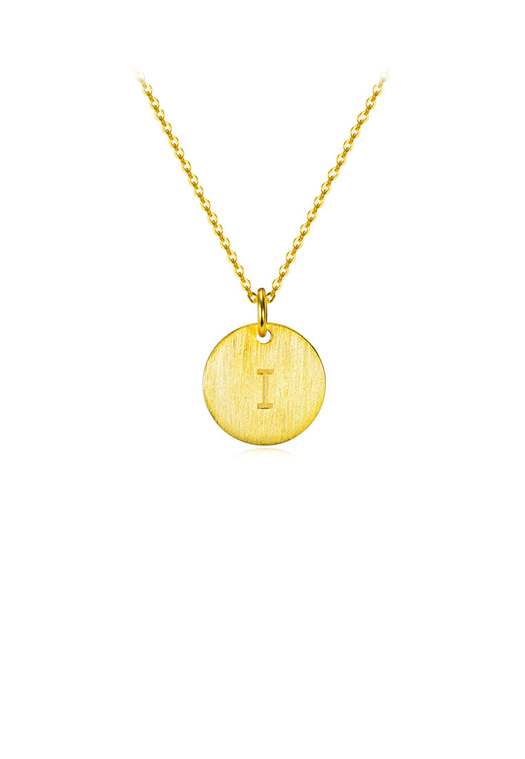 925 Sterling Silver Plated Gold Fashion Simple English Alphabet I Geometric Round Pendant with Necklace