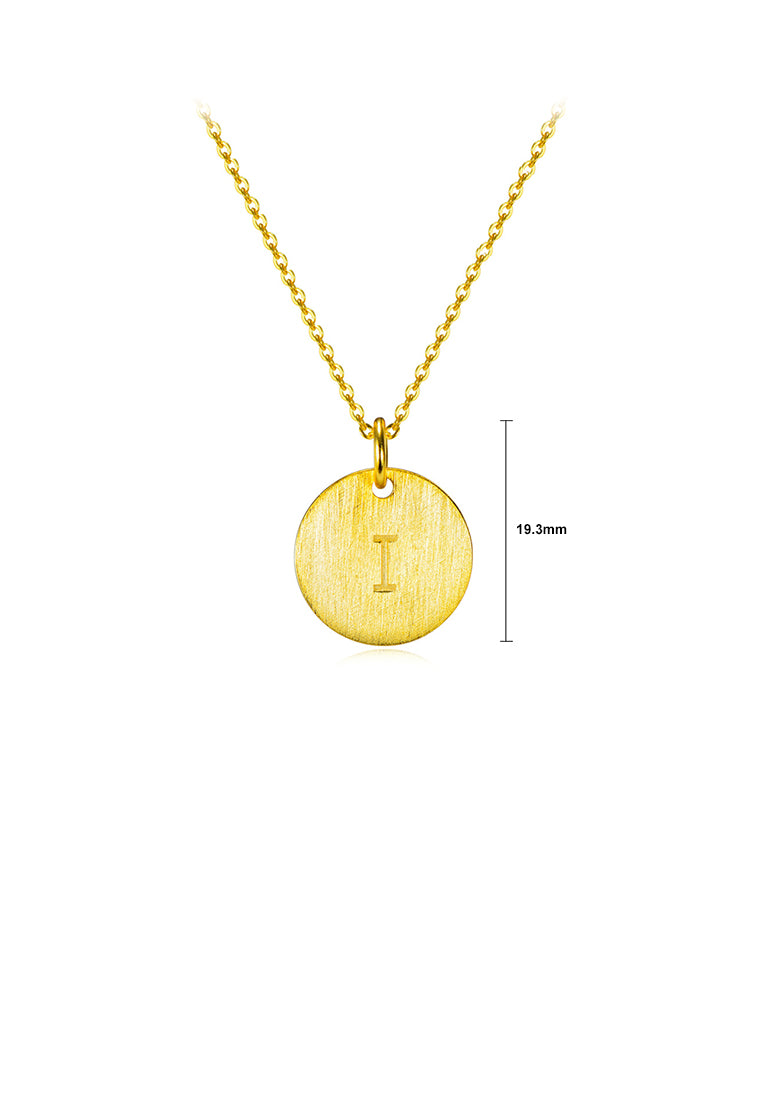 925 Sterling Silver Plated Gold Fashion Simple English Alphabet I Geometric Round Pendant with Necklace