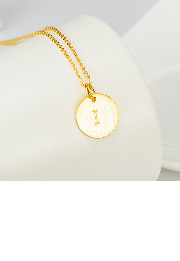 925 Sterling Silver Plated Gold Fashion Simple English Alphabet I Geometric Round Pendant with Necklace