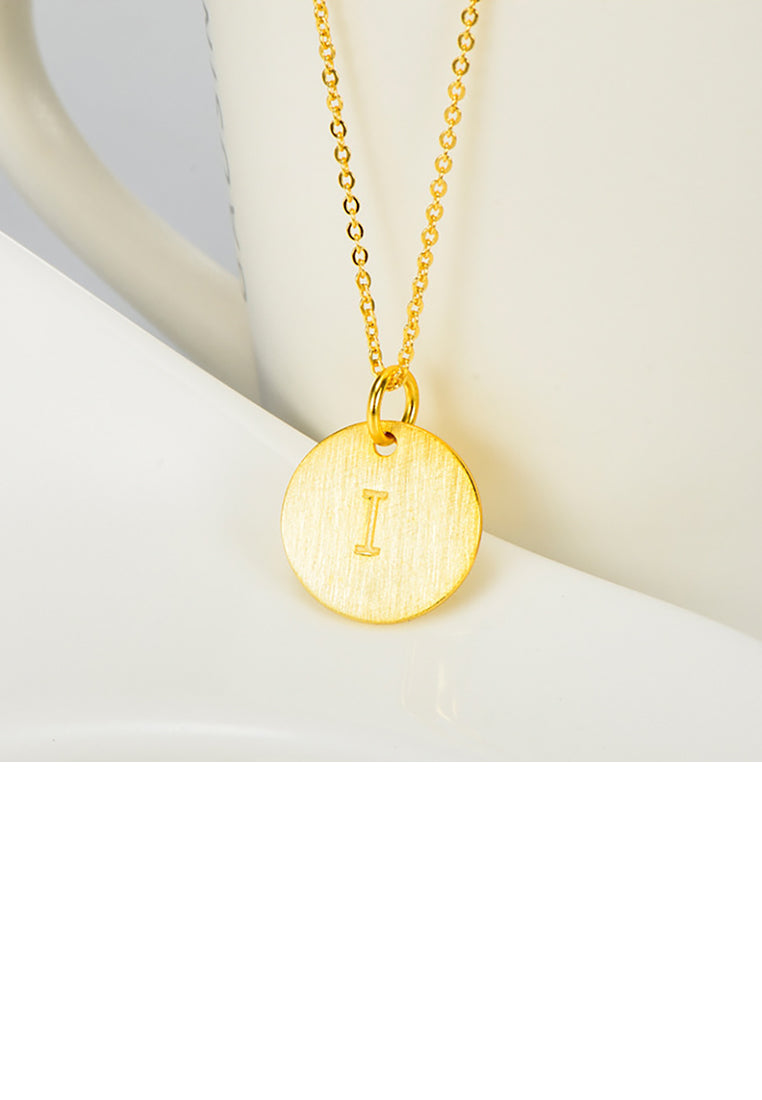 925 Sterling Silver Plated Gold Fashion Simple English Alphabet I Geometric Round Pendant with Necklace