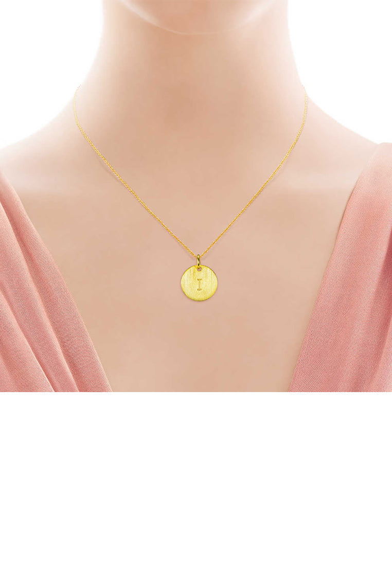925 Sterling Silver Plated Gold Fashion Simple English Alphabet I Geometric Round Pendant with Necklace