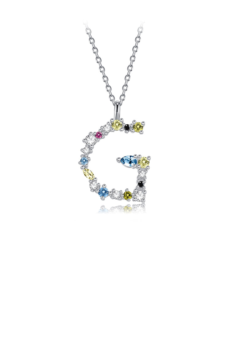 925 Sterling Silver Fashion Simple Color English Alphabet G Pendant with Cubic Zirconia and Necklace - Luxurious Look