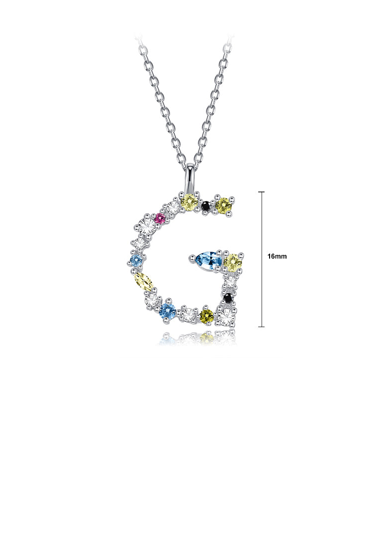 925 Sterling Silver Fashion Simple Color English Alphabet G Pendant with Cubic Zirconia and Necklace - Luxurious Look
