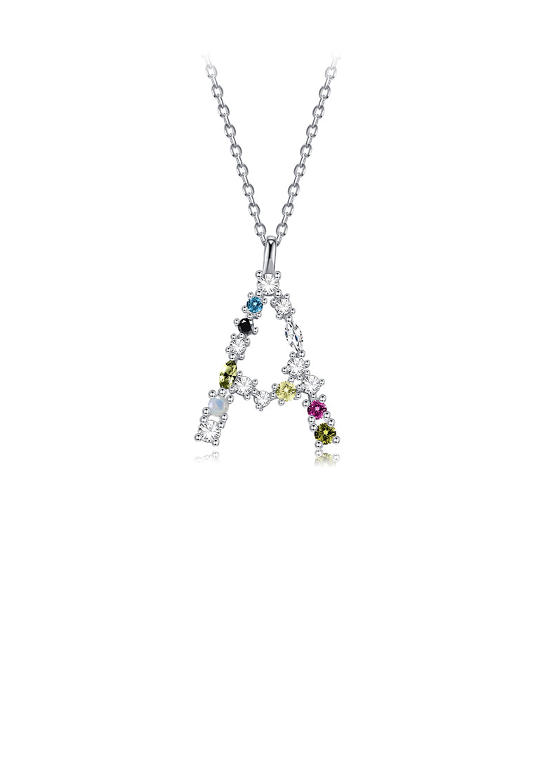 925 Sterling Silver Fashion Simple Color English Alphabet A Pendant with Cubic Zirconia and Necklace - Luxurious Look