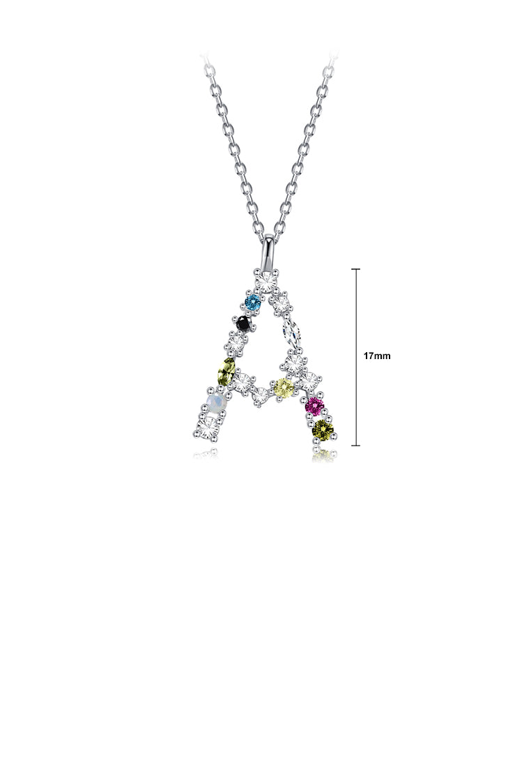 925 Sterling Silver Fashion Simple Color English Alphabet A Pendant with Cubic Zirconia and Necklace - Luxurious Look
