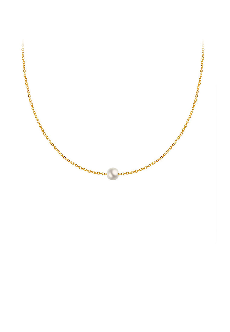 Simple Fashion Plated Gold 316L Stainless Steel Geometric Imitation Pearl Pendant with Necklace - Luxurious Look