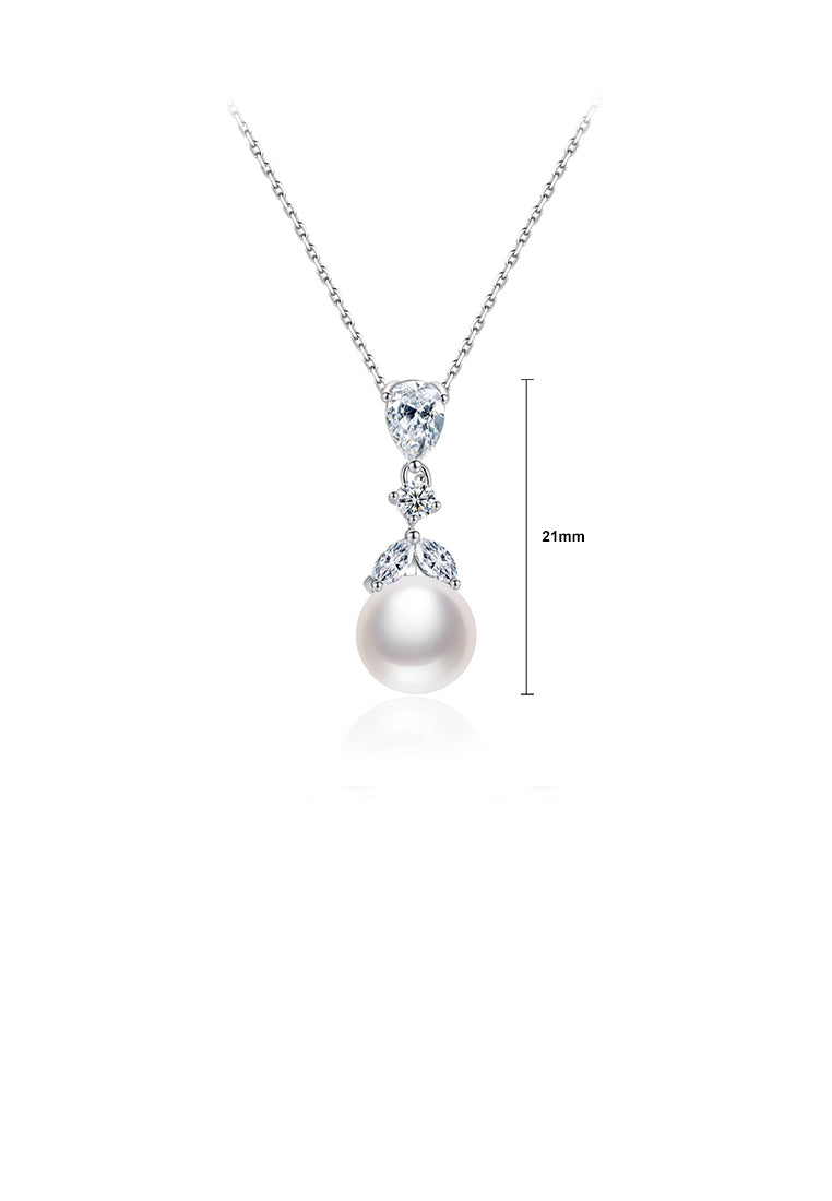 Fashion and Elegant Geometric Imitation Pearl Pendant with Cubic Zirconia and Necklace - Luxurious Look