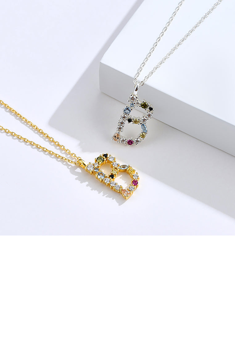 925 Sterling Silver Plated Gold Fashion Simple Color English Alphabet B Pendant with Cubic Zirconia and Necklace - Luxurious Look