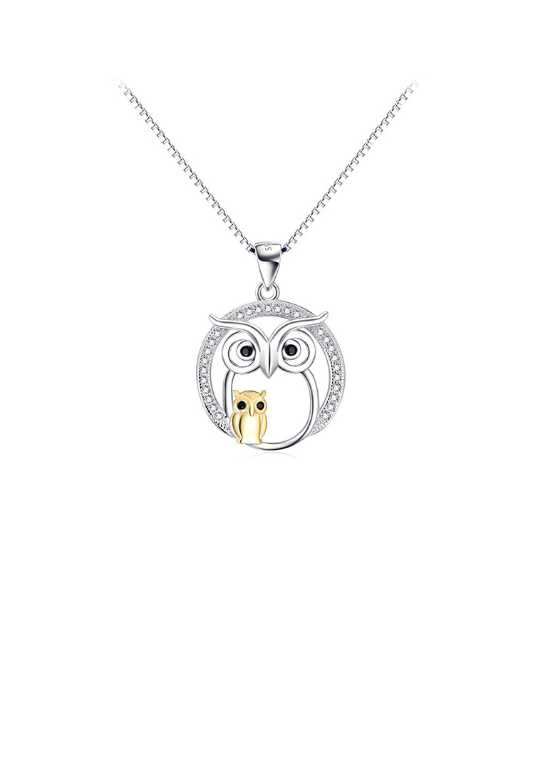 925 Sterling Silver Fashion Temperament Two-tone Owl Pendant with Cubic Zirconia and Necklace - Luxurious Look