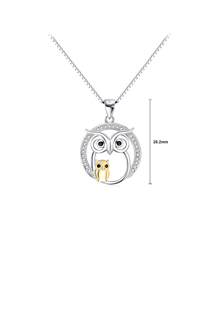 925 Sterling Silver Fashion Temperament Two-tone Owl Pendant with Cubic Zirconia and Necklace - Luxurious Look