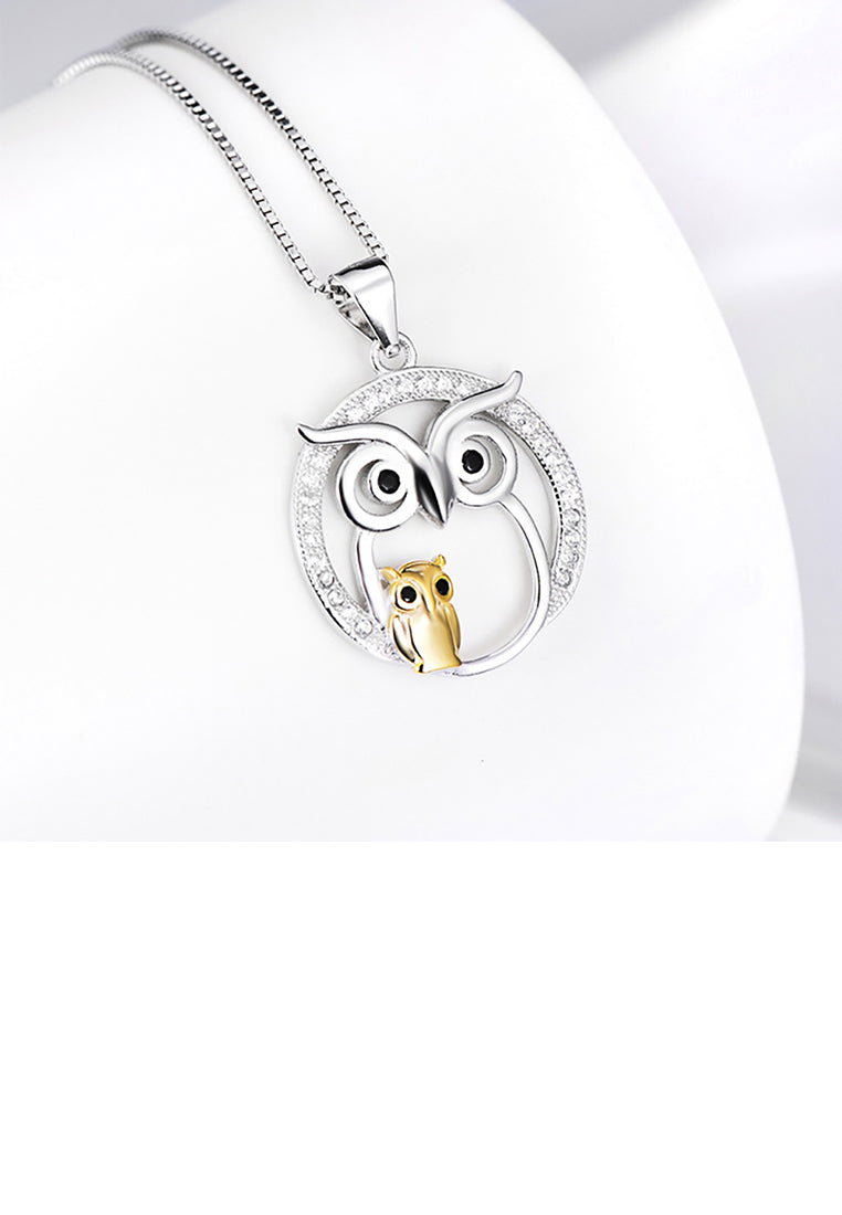 925 Sterling Silver Fashion Temperament Two-tone Owl Pendant with Cubic Zirconia and Necklace - Luxurious Look