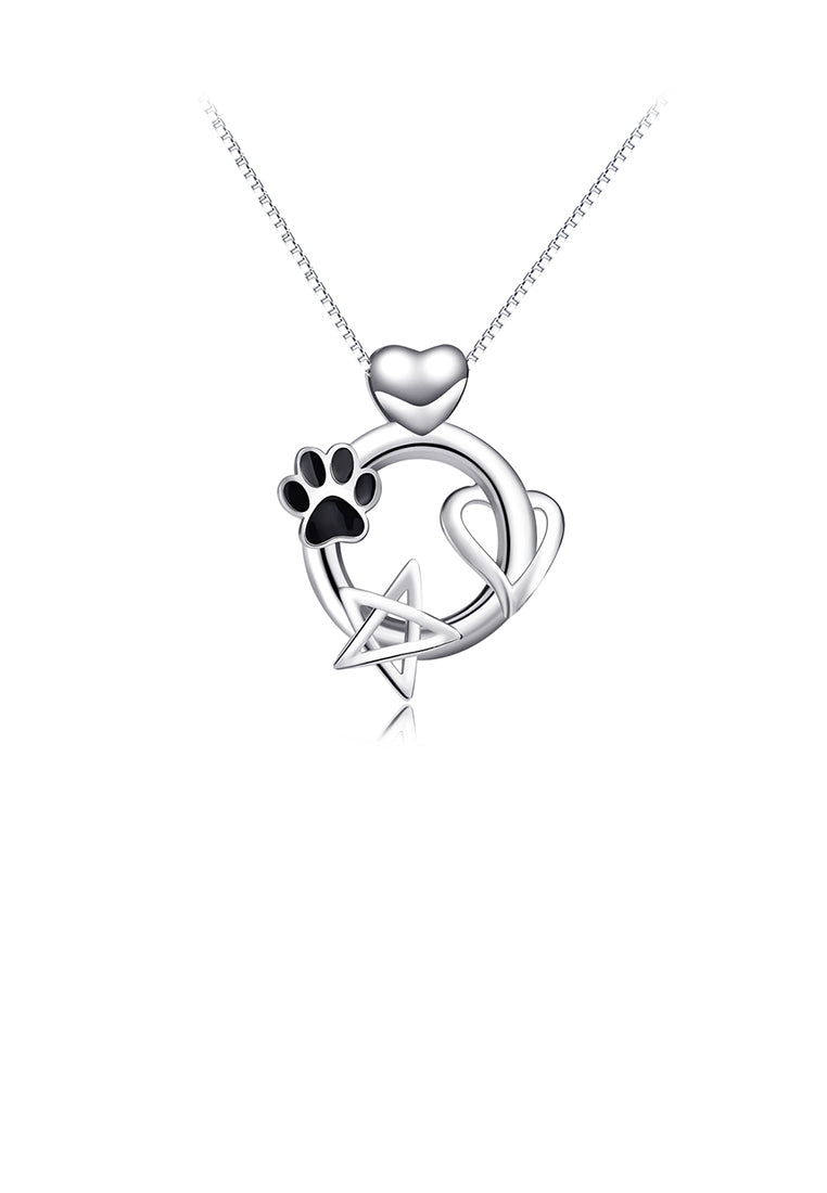 925 Sterling Silver Fashion Simple Dog Paw Heart-shaped Star Pendant with Necklace