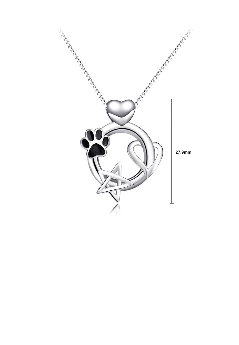 925 Sterling Silver Fashion Simple Dog Paw Heart-shaped Star Pendant with Necklace