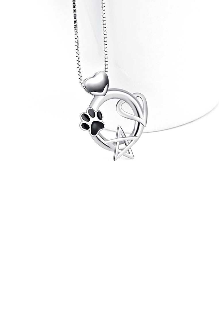 925 Sterling Silver Fashion Simple Dog Paw Heart-shaped Star Pendant with Necklace