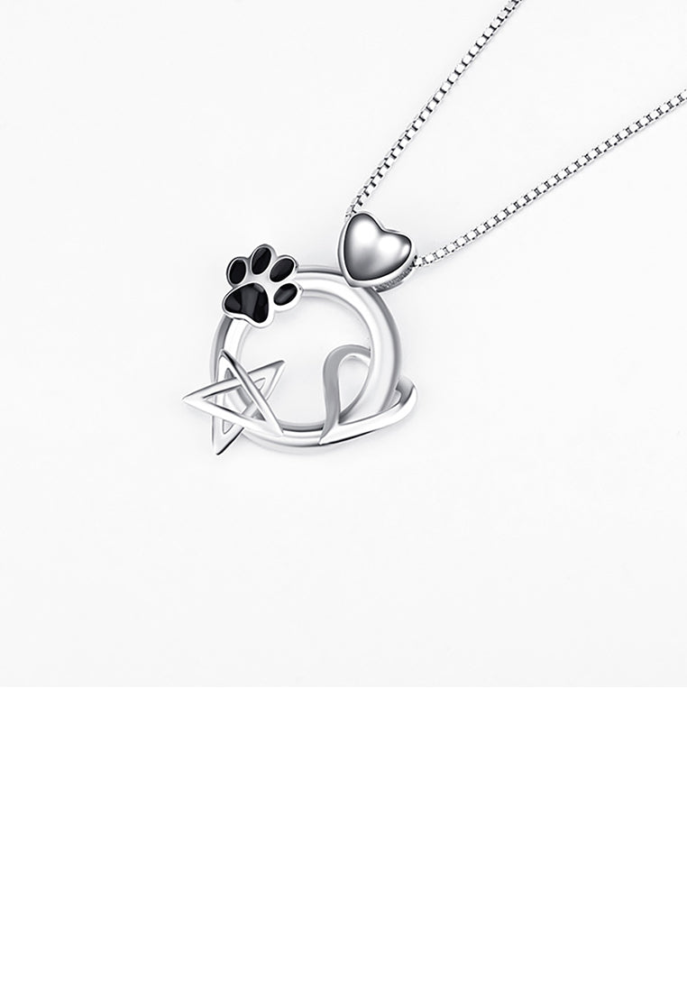 925 Sterling Silver Fashion Simple Dog Paw Heart-shaped Star Pendant with Necklace