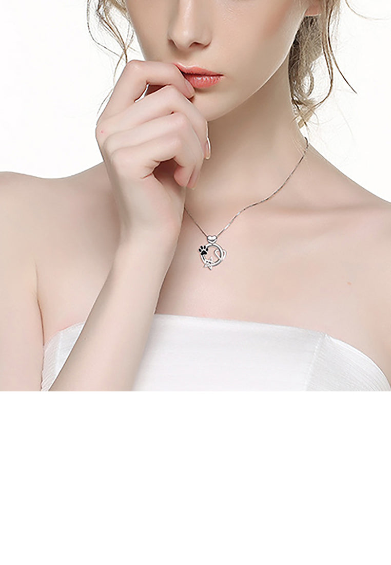 925 Sterling Silver Fashion Simple Dog Paw Heart-shaped Star Pendant with Necklace