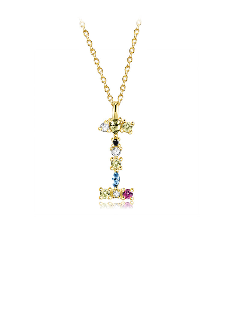 925 Sterling Silver Plated Gold Fashion Simple Color English Alphabet I Pendant with Cubic Zirconia and Necklace - Luxurious Look