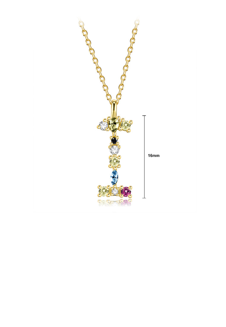 925 Sterling Silver Plated Gold Fashion Simple Color English Alphabet I Pendant with Cubic Zirconia and Necklace - Luxurious Look